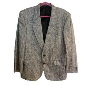 Pierre Balmain Black/White Herringbone 100% Silk Blazer, Men's 42R Elegant